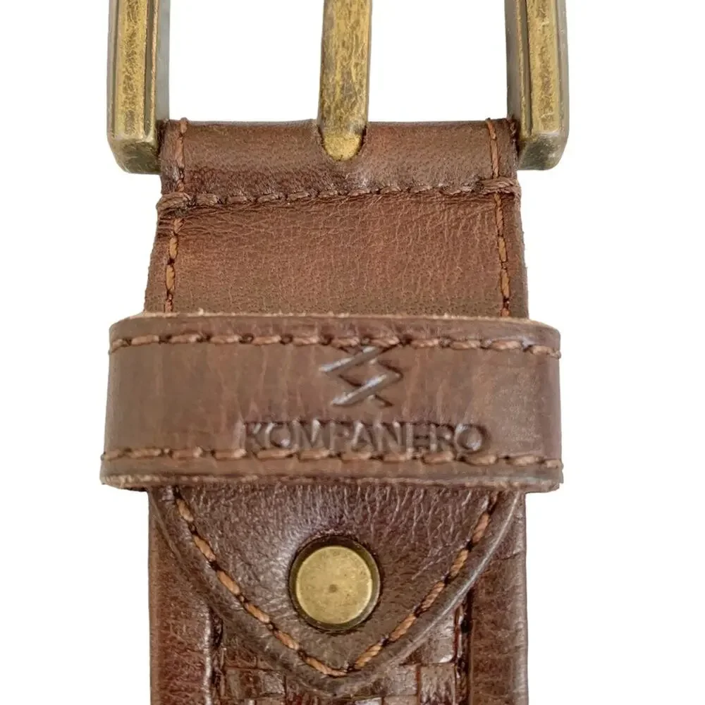 Kompanero Brown Basketweave Leather Badlands Belt Size 40